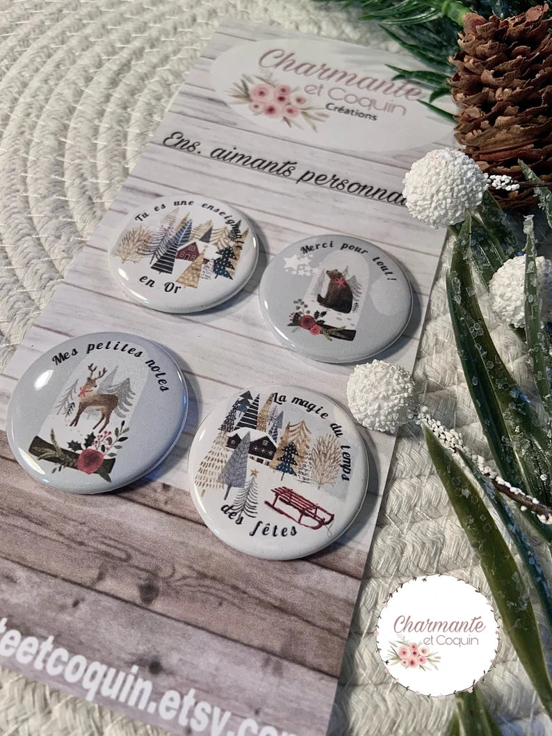 Ensemble de 4 aimants personnalisés , cadeau pour enseignantes.