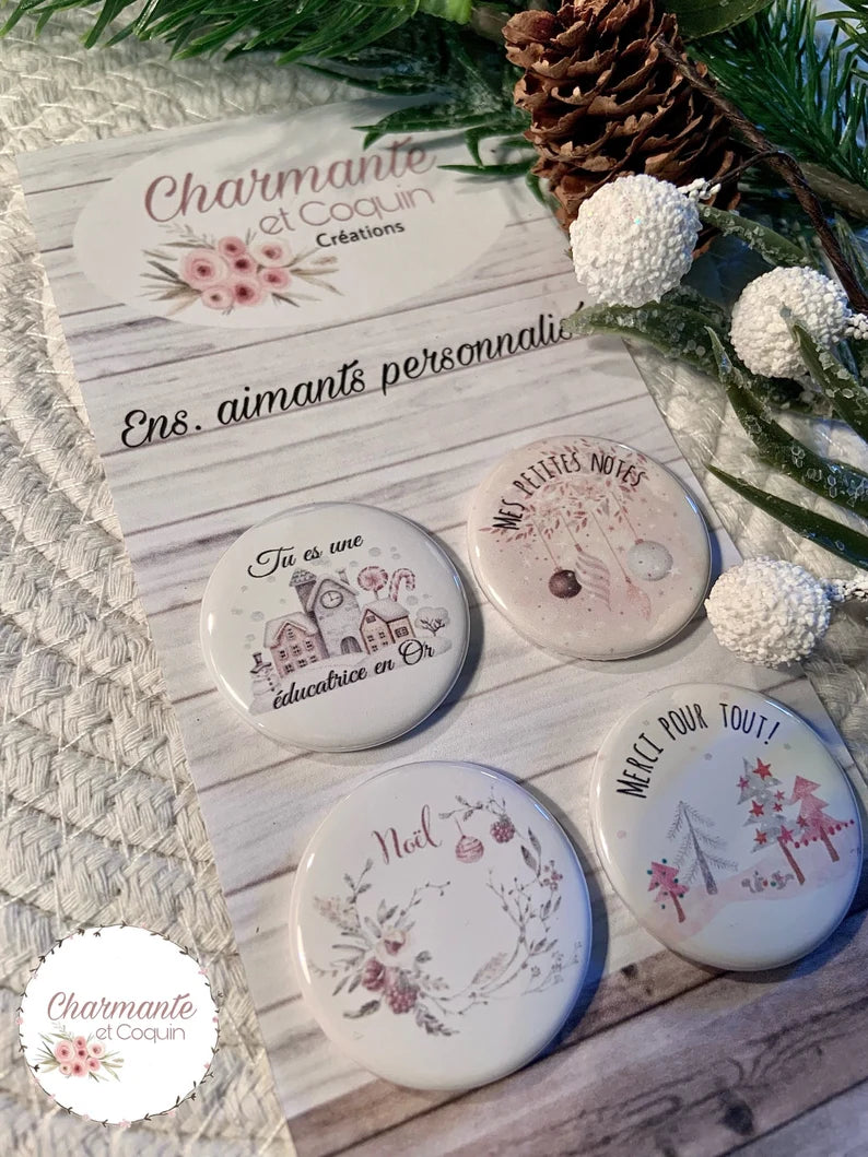 Ensemble de 4 aimants personnalisés , cadeau pour éducatrice.