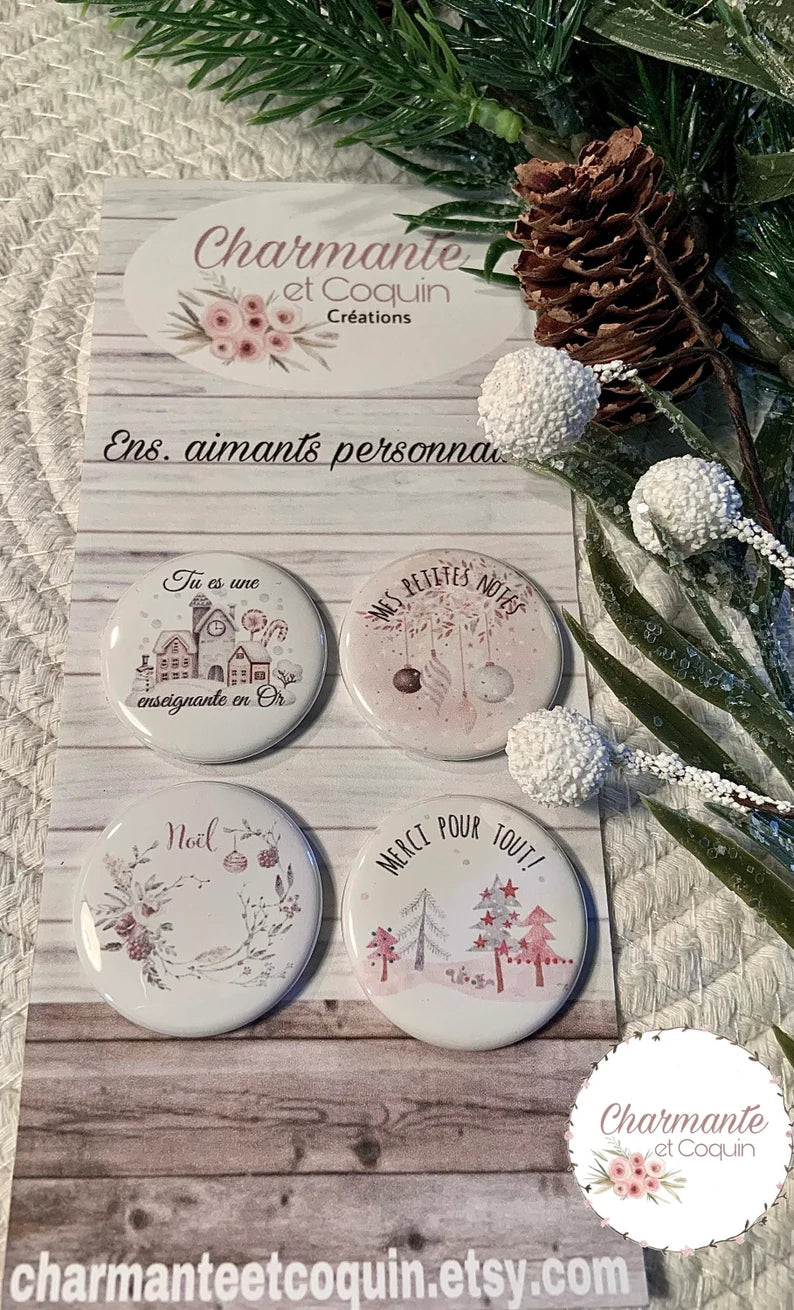 Ensemble de 4 aimants personnalisés , cadeau pour enseignantes.