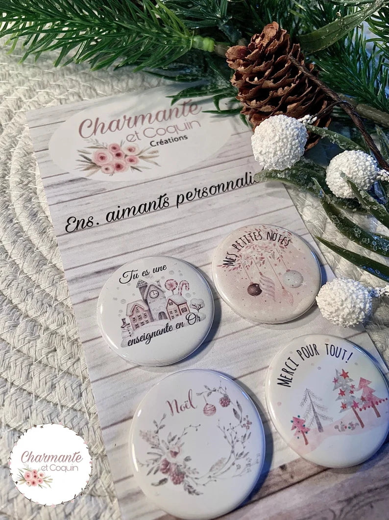 Ensemble de 4 aimants personnalisés , cadeau pour enseignantes.