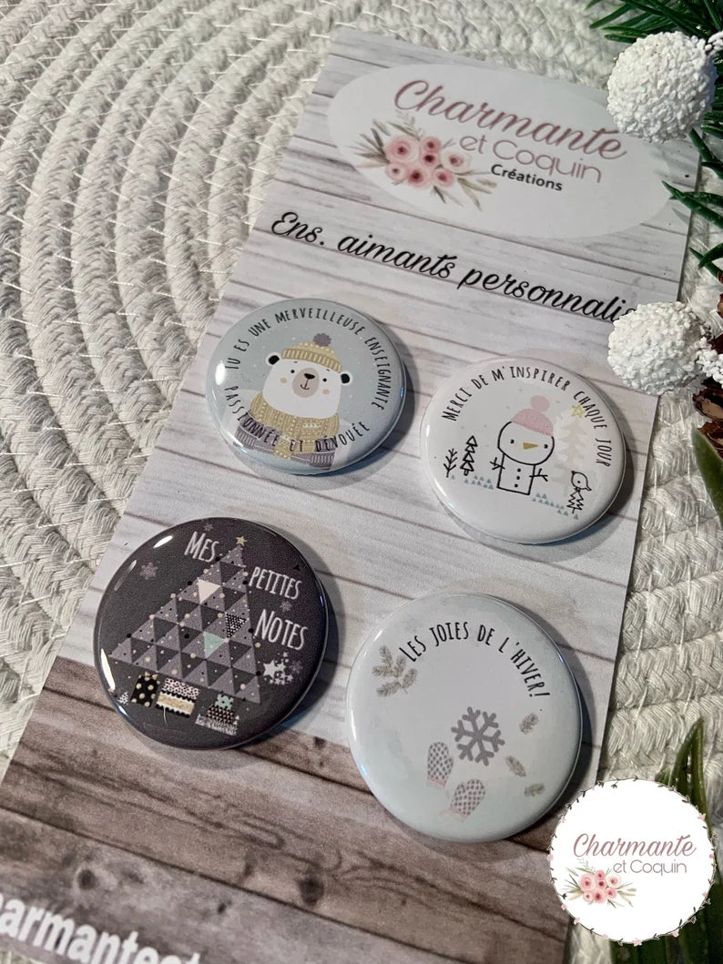 Ensemble de 4 aimants personnalisés , cadeau pour enseignantes.