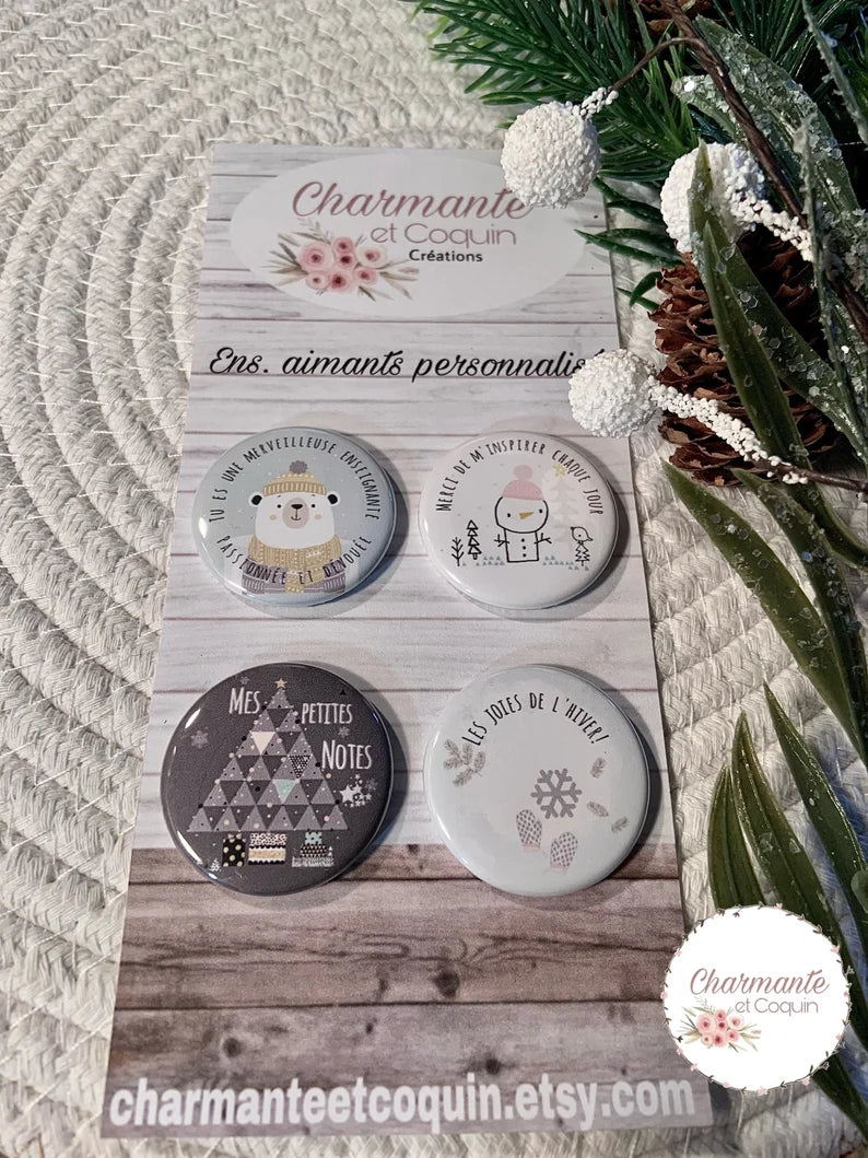 Ensemble de 4 aimants personnalisés , cadeau pour enseignantes.