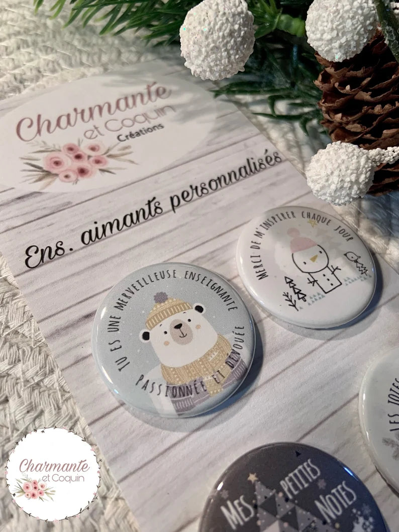 Ensemble de 4 aimants personnalisés , cadeau pour enseignantes.