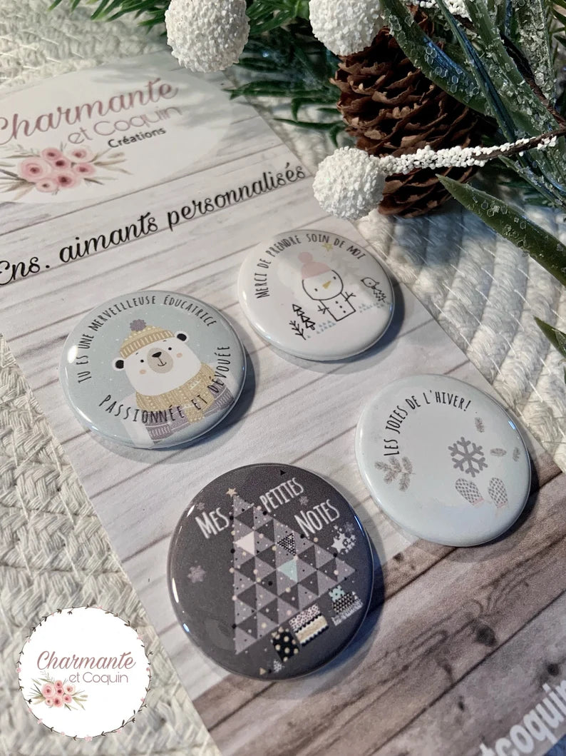 Ensemble de 4 aimants personnalisés , cadeau pour éducatrice.