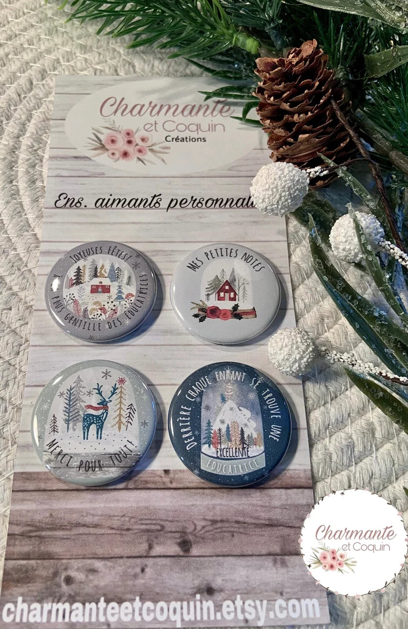 Ensemble de 4 aimants personnalisés , cadeau pour éducatrice.