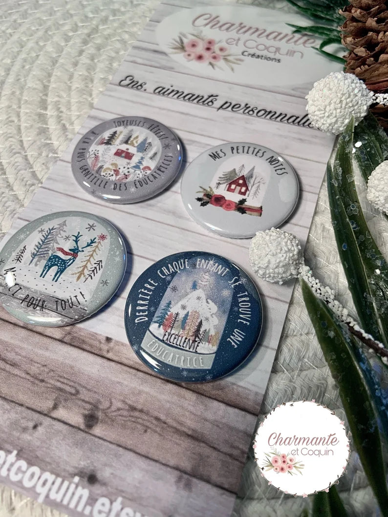 Ensemble de 4 aimants personnalisés , cadeau pour éducatrice.