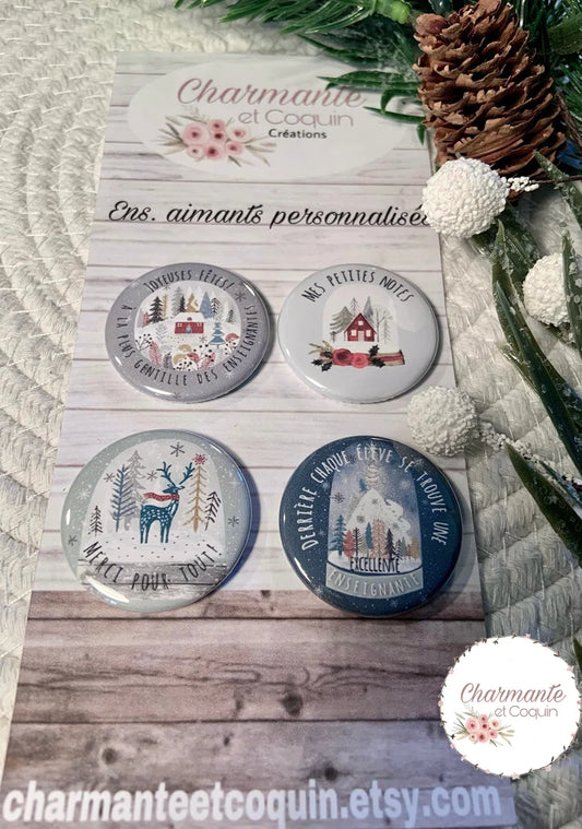 Ensemble de 4 aimants personnalisés , cadeau pour enseignantes.