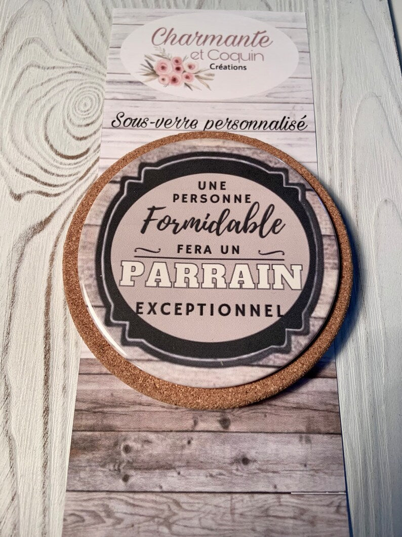 Sous verre personnalisé , cadeau demande parrain,