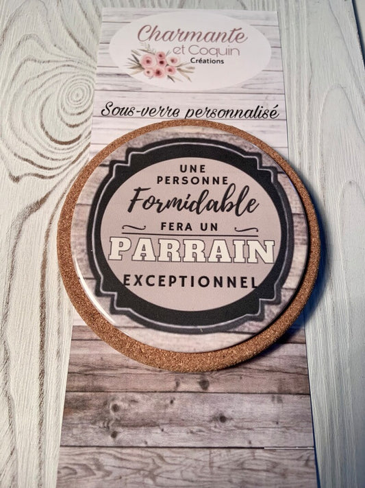 Sous verre personnalisé , cadeau demande parrain,