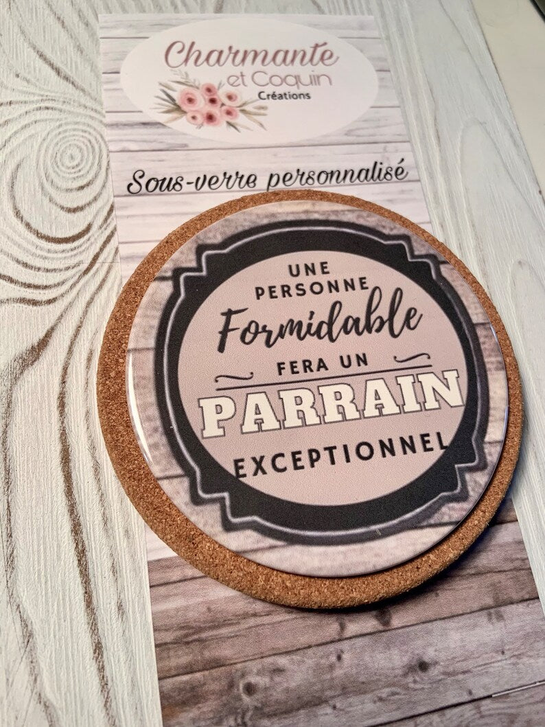 Sous verre personnalisé , cadeau demande parrain,