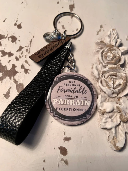 Porte-clés personnalisé, cadeau demande parrain