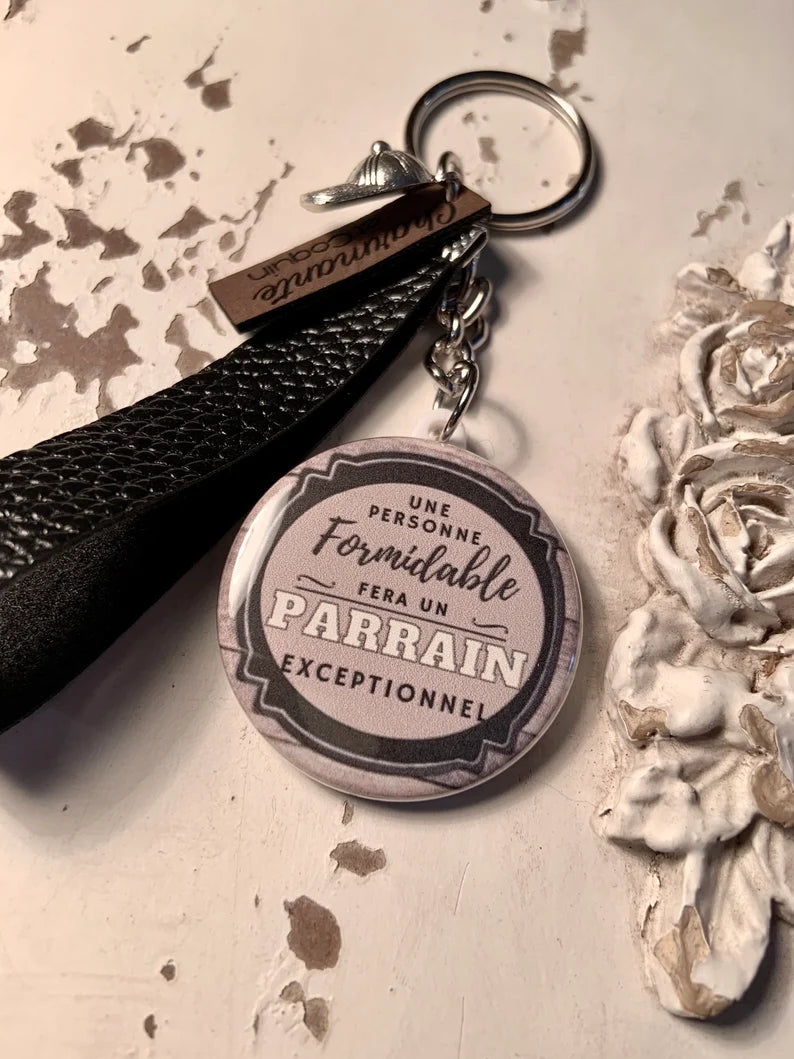 Porte-clés personnalisé, cadeau demande parrain