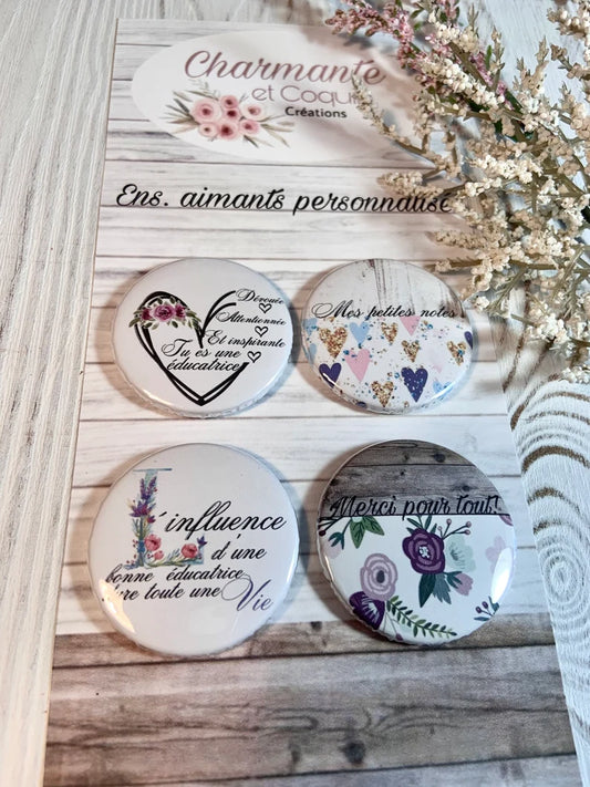 Ensemble de 4 aimants personnalisés, cadeau pour éducatrice, cadeau remerciement
