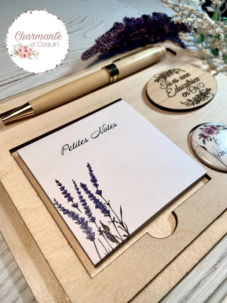 Ensemble porte crayon, bloc notes avec feuilles autocollantes et deux aimants.Petit organisateur de bureau.Cadeau pour éducatrice