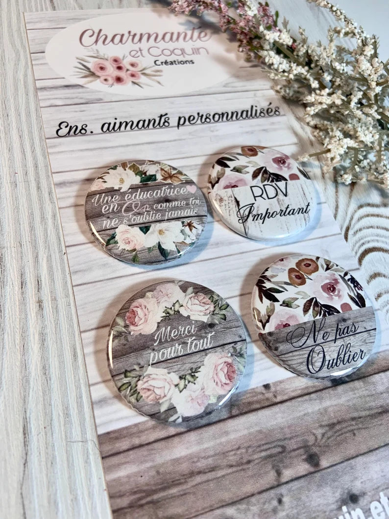 Ensemble de 4 aimants personnalisés, cadeau pour éducatrice, cadeau remerciement