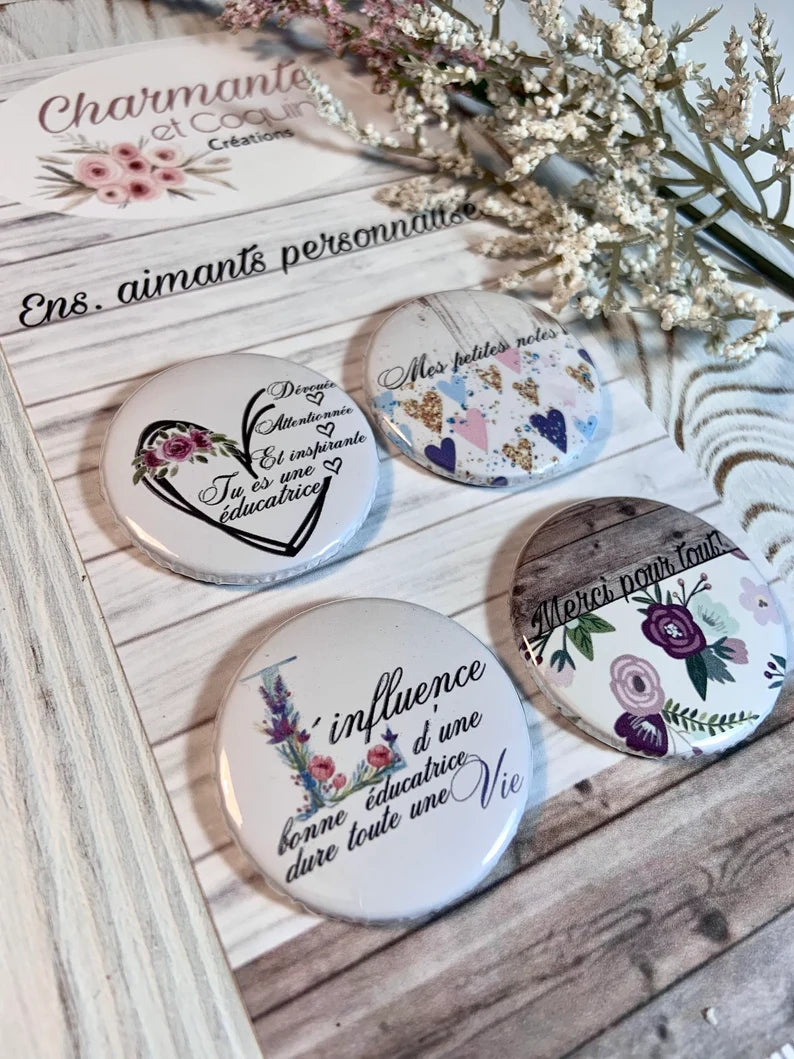 Ensemble de 4 aimants personnalisés, cadeau pour éducatrice, cadeau remerciement