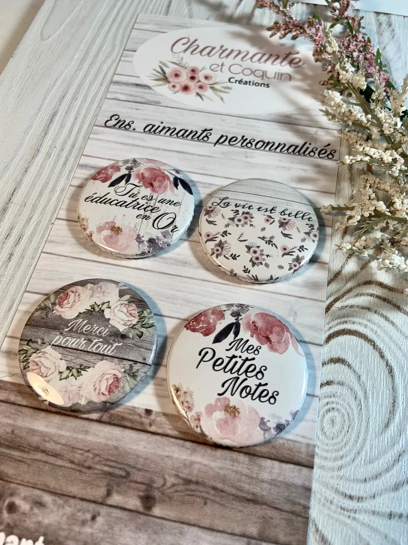 Ensemble de 4 aimants personnalisés, cadeau pour éducatrice, cadeau remerciement
