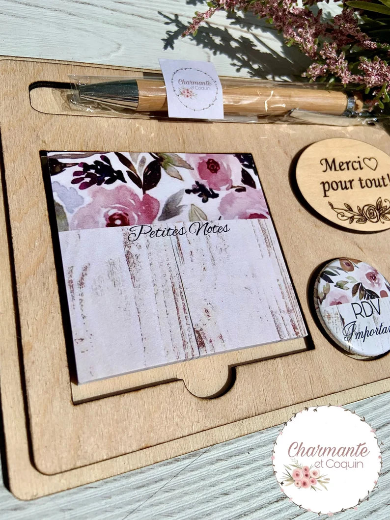 Ensemble porte crayon, bloc notes avec feuilles autocollantes et deux aimants.Petit organisateur de bureau.Cadeau pour remerciement