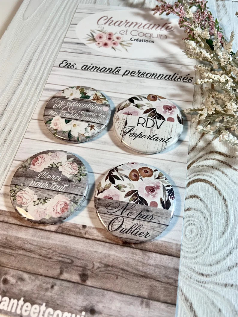 Ensemble de 4 aimants personnalisés, cadeau pour éducatrice, cadeau remerciement