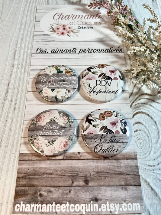 Ensemble de 4 aimants personnalisés, cadeau pour éducatrice, cadeau remerciement
