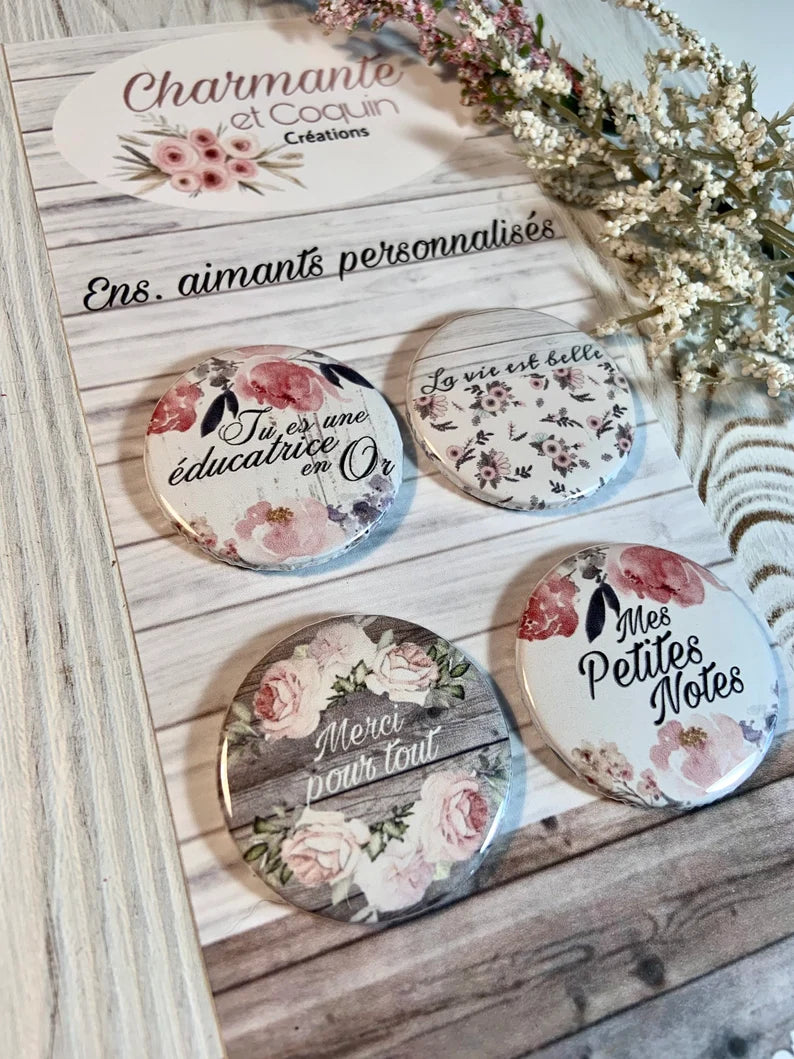 Ensemble de 4 aimants personnalisés, cadeau pour éducatrice, cadeau remerciement