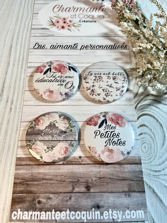Ensemble de 4 aimants personnalisés, cadeau pour éducatrice, cadeau remerciement