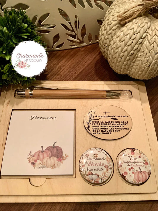 Ensemble porte crayon, bloc notes avec feuilles autocollantes et deux aimants.Petit organisateur de bureau.Cadeau pour remerciement