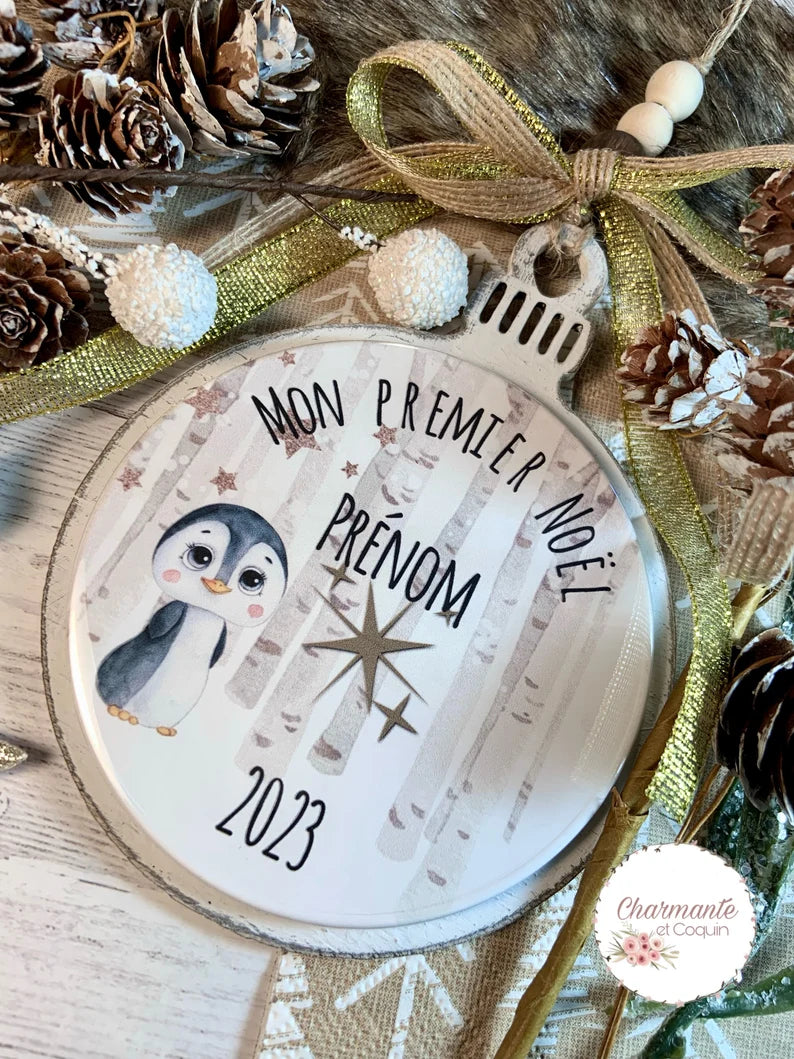 Ma première boule de Noël en bois de style rustique chic.