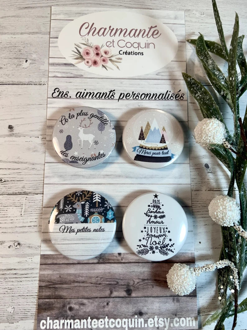 Ensemble de 4 aimants personnalisés , cadeau pour enseignantes.