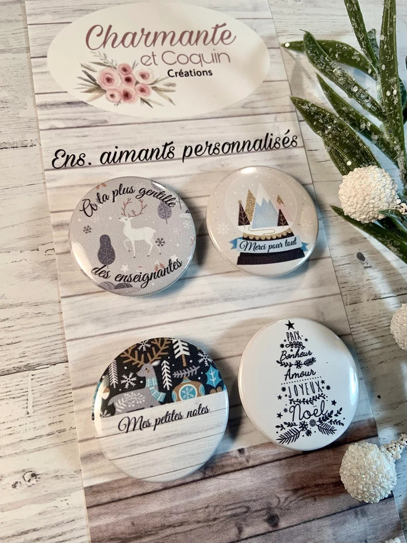 Ensemble de 4 aimants personnalisés , cadeau pour enseignantes.