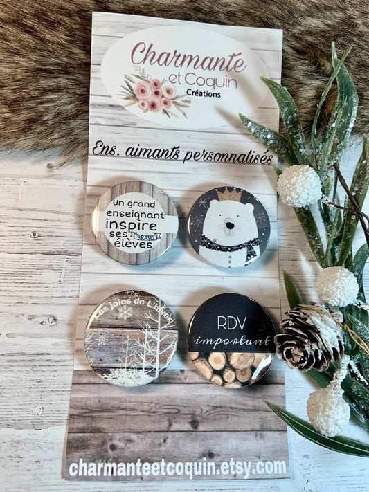 Ensemble de 4 aimants personnalisés , cadeau pour enseignant.