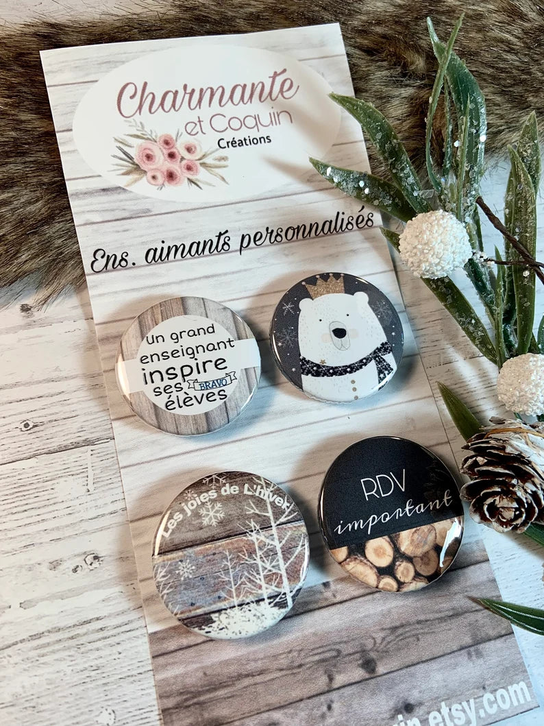 Ensemble de 4 aimants personnalisés , cadeau pour enseignant.