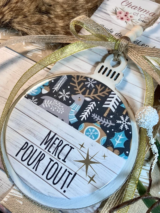 Boule de Noël en bois personnalisée de style rustique chic, cadeau de remerciement