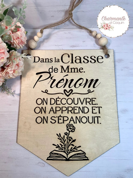 GRAND fanion en bois personnalisé cadeau pour enseignante