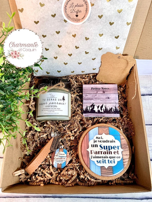 Charmante boîte cadeaux personnalisée cadeau pour une demande parrain.