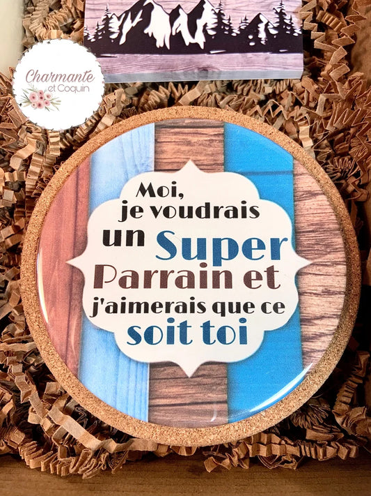 Sous verre personnalisé , cadeau demande parrain