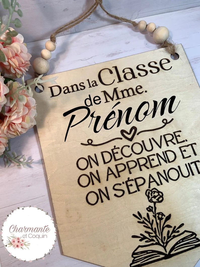 PETIT fanion en bois personnalisé cadeau pour enseignante