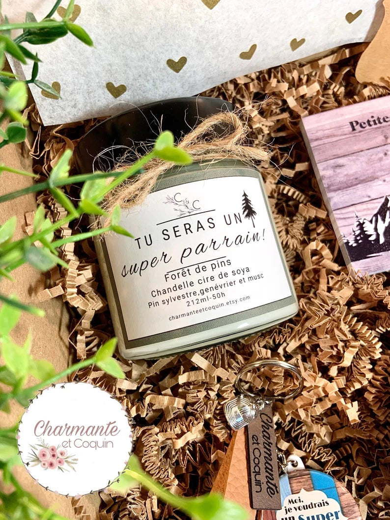 Charmante boîte cadeaux personnalisée cadeau pour une demande parrain.