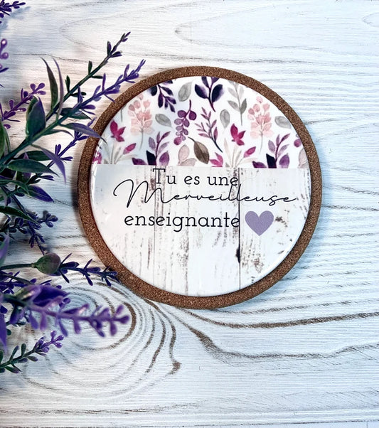 Sous-verre personnalisé cadeau pour enseignante. Cadeau professeur, cadeau remerciement
