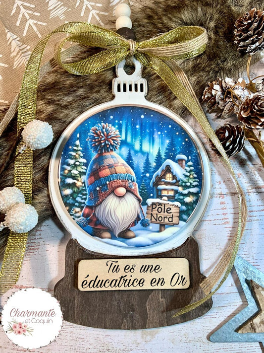 Ornement de Noël en bois personnalisé cadeau pour éducatrice ,enseignante ou avec votre citation personnalisée .Globe de Noël