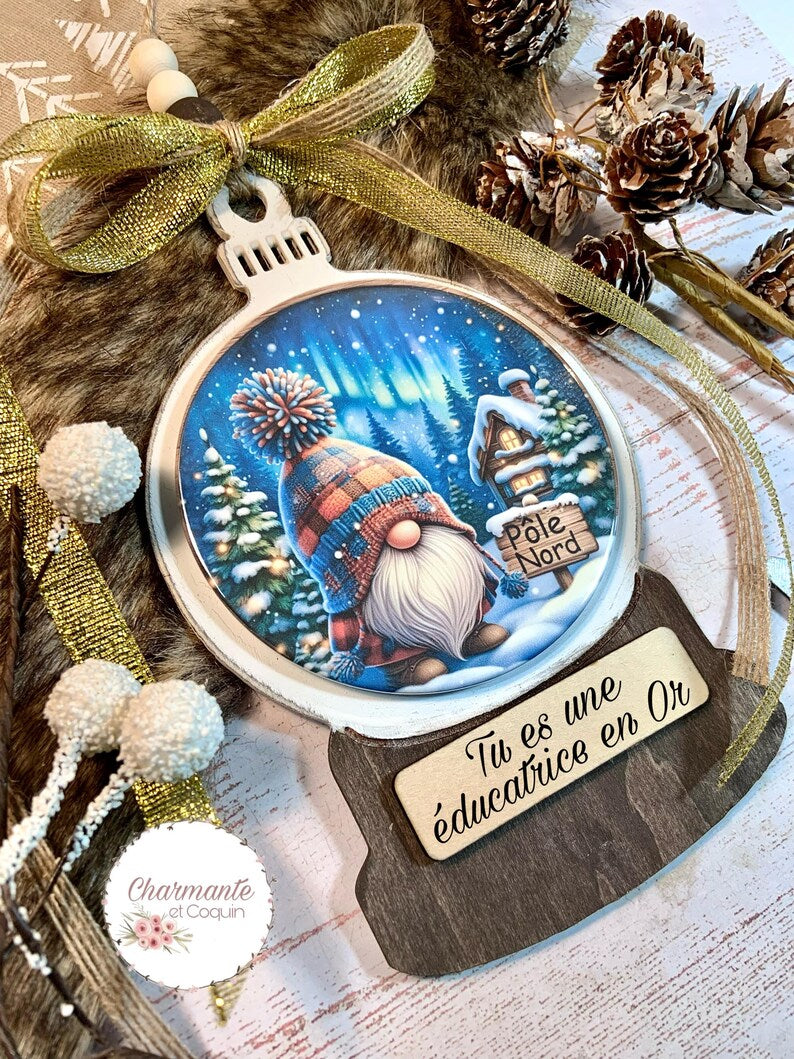 Ornement de Noël en bois personnalisé cadeau pour éducatrice ,enseignante ou avec votre citation personnalisée .Globe de Noël
