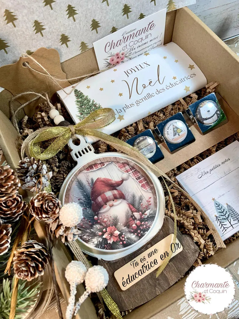 Boîte cadeaux de Noël personnalisée pour éducatrice ,enseignante ou avec votre citation personnalisée .Coffret cadeau