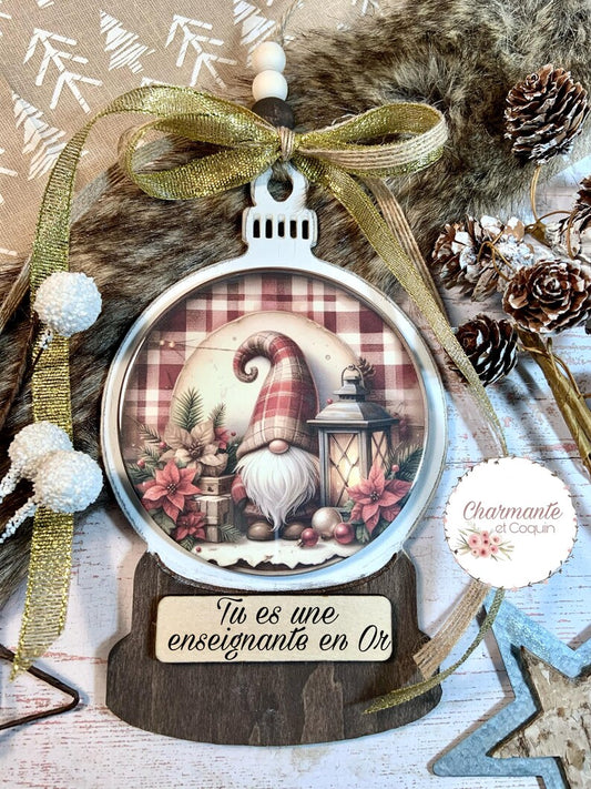 Ornement de Noël en bois personnalisé cadeau pour éducatrice ,enseignante ou avec votre citation personnalisée .Globe de Noël
