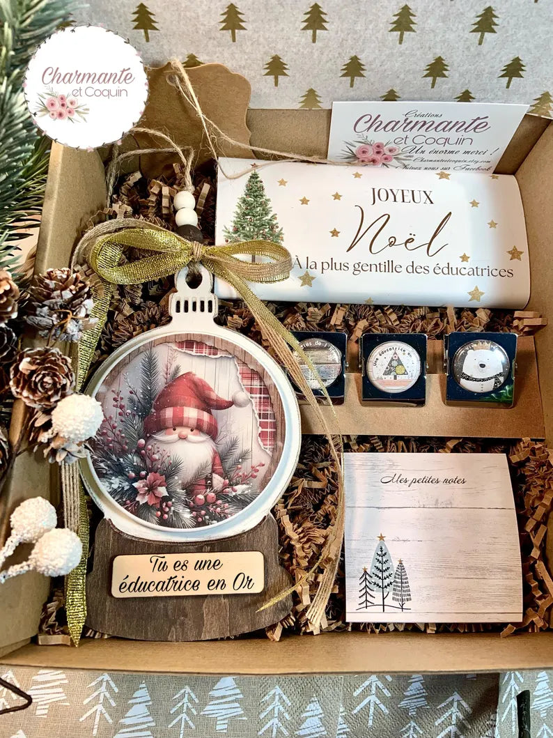 Boîte cadeaux de Noël personnalisée pour éducatrice ,enseignante ou avec votre citation personnalisée .Coffret cadeau