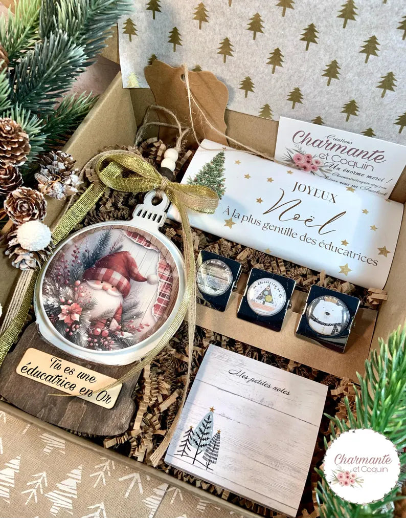 Boîte cadeaux de Noël personnalisée pour éducatrice ,enseignante ou avec votre citation personnalisée .Coffret cadeau
