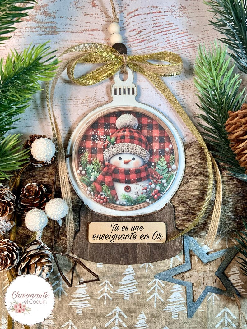 Ornement de Noël en bois personnalisé cadeau pour éducatrice ,enseignante ou avec votre citation personnalisée .Globe de Noël