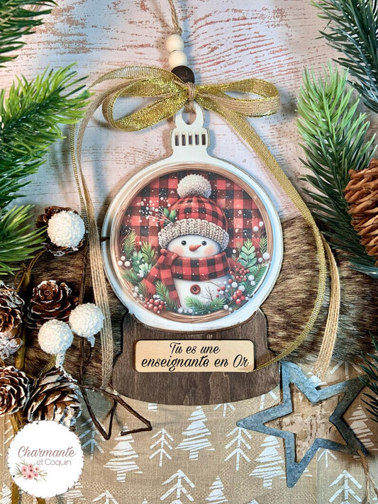 Ornement de Noël en bois personnalisé cadeau pour éducatrice ,enseignante ou avec votre citation personnalisée .Globe de Noël