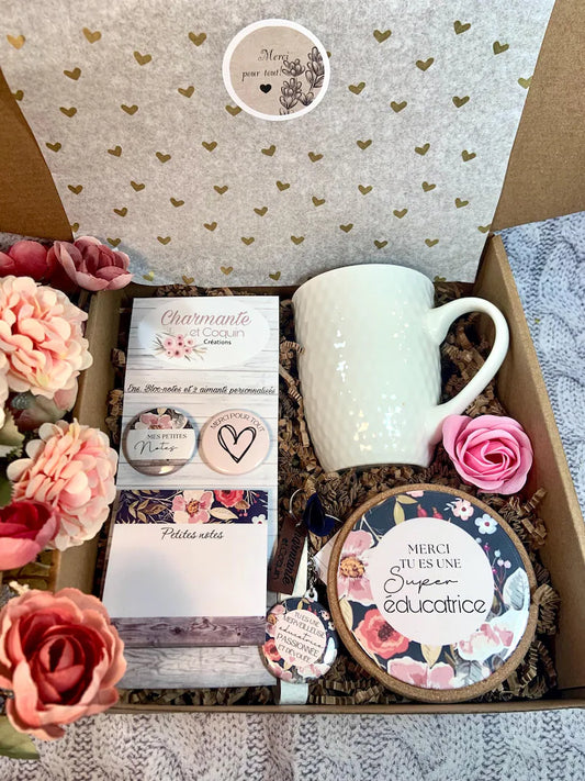 Boîte cadeaux personnalisés cadeaux pour éducatrice , cadeau remerciement éducatrice.