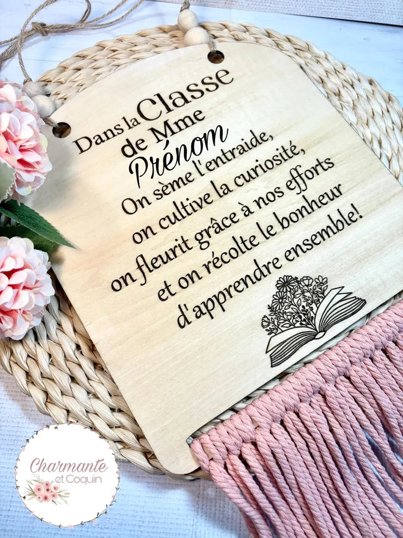 Grand fanion en bois personnalisé cadeau pour enseignante