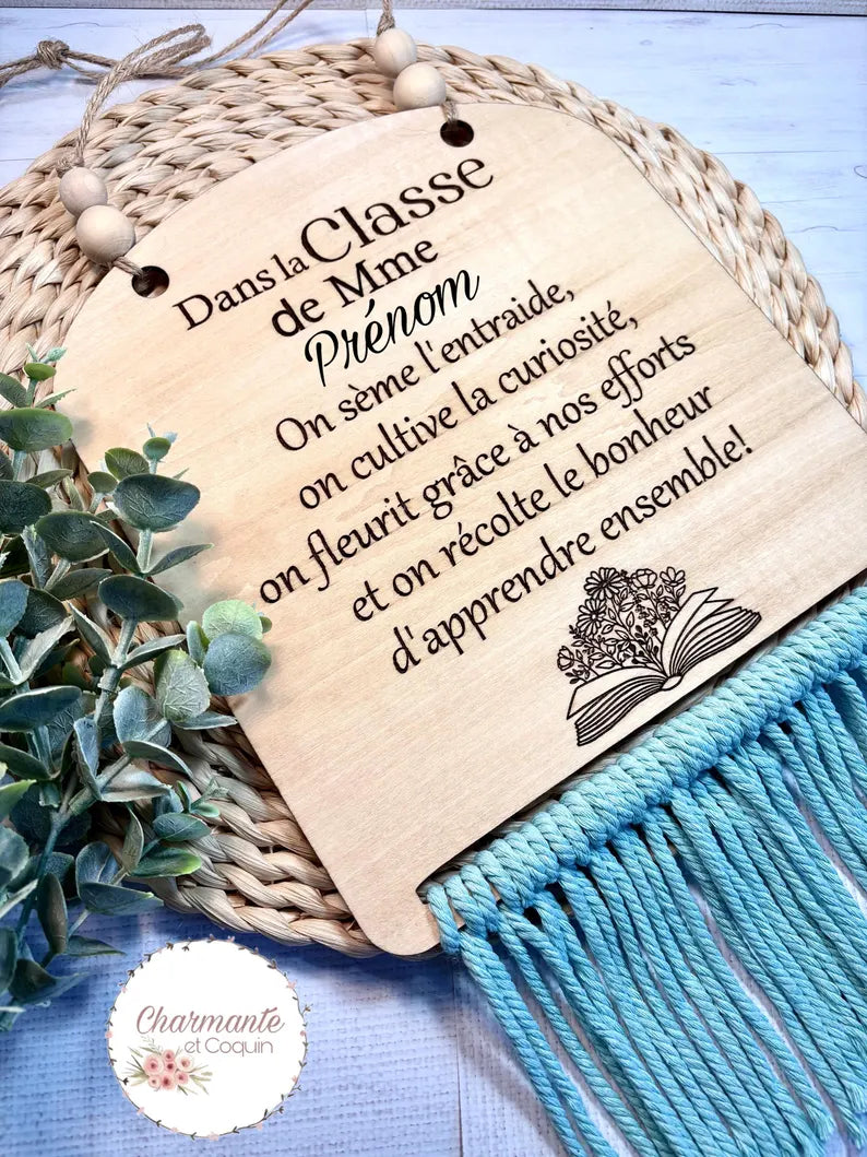 Grand fanion en bois personnalisé cadeau pour enseignante